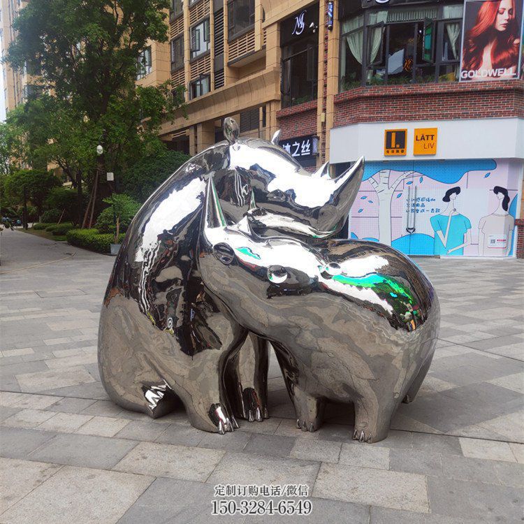 犀牛雕塑工艺 城市广场牛类雕塑提供 景区不锈钢犀牛雕塑优选